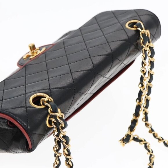 CHANEL Matelasse Turn Lock Chain Hand Bag Lamb Skin Black Gold CC Auth - Picture 5 of 16